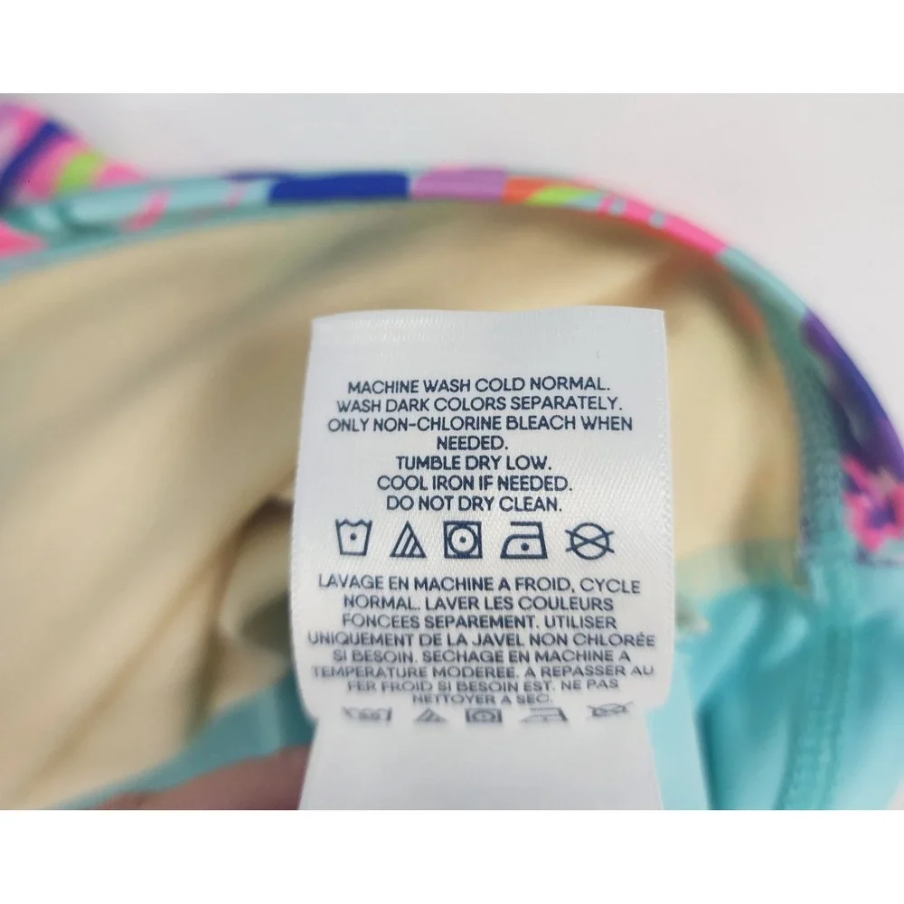 Lands' End Floral Swim Top Girl's XL Rash Guard Shirt Blue Pink Beachy Stretch
